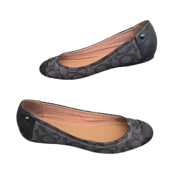 Coach Chelsea Shoes Womens Size 7.5B Jacquard Signature Flats Black Gray - Picture 2 of 13
